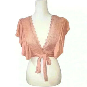 House of Harlow 1960 Juniper Top in Rose Women's Size S Ruffle Pink Lace